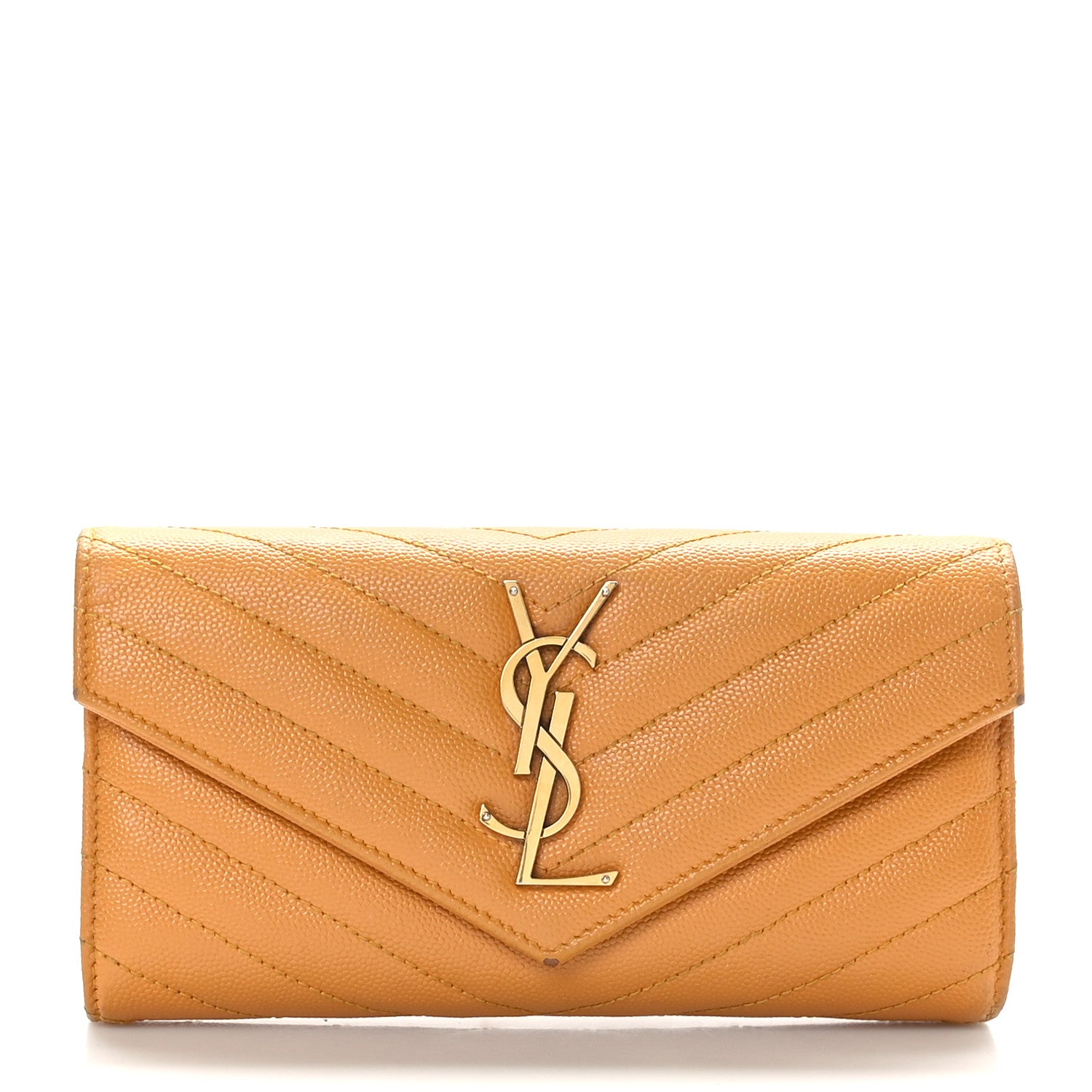 Saint Laurent Calfskin Matelasse Chevron Monogram Flap Wallet Natural Dark 1 of 9