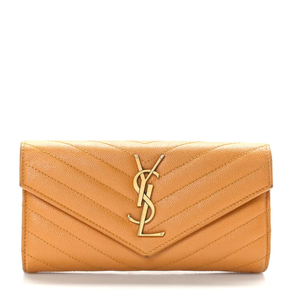 Saint Laurent Calfskin Matelasse Chevron Monogram Flap Wallet Natural Dark 1 of 9