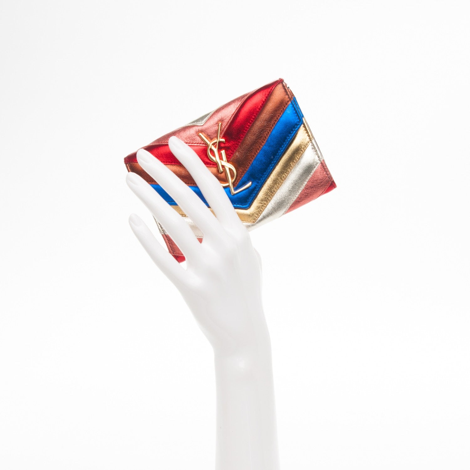 Saint Laurent Metallic Calfskin Chevron Small Monogram Wallet Multicolor 2 of 8