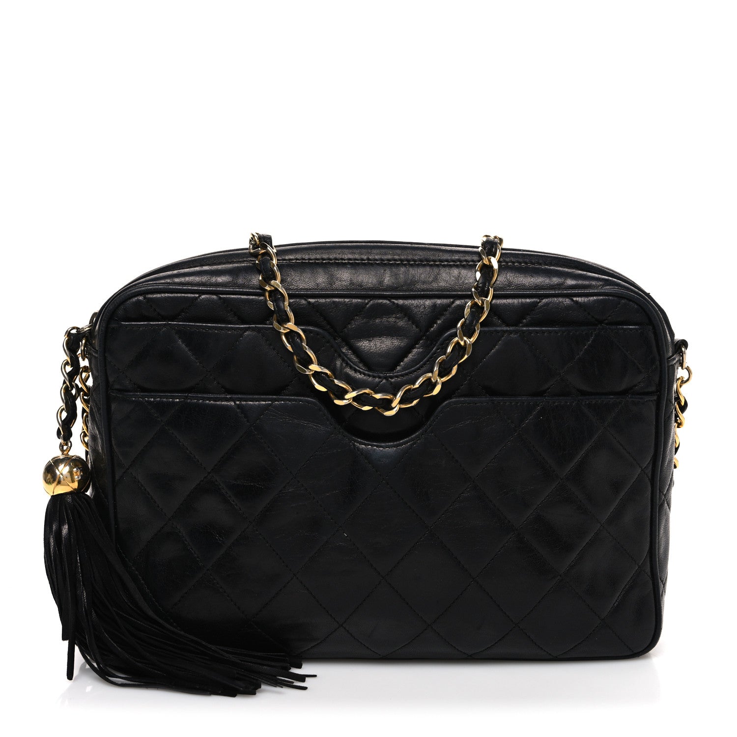 CHANEL シャネル 本革 バック ノベルティ Chanel Lambskin Quilted CC Tassel Camera Case Black 1890651
