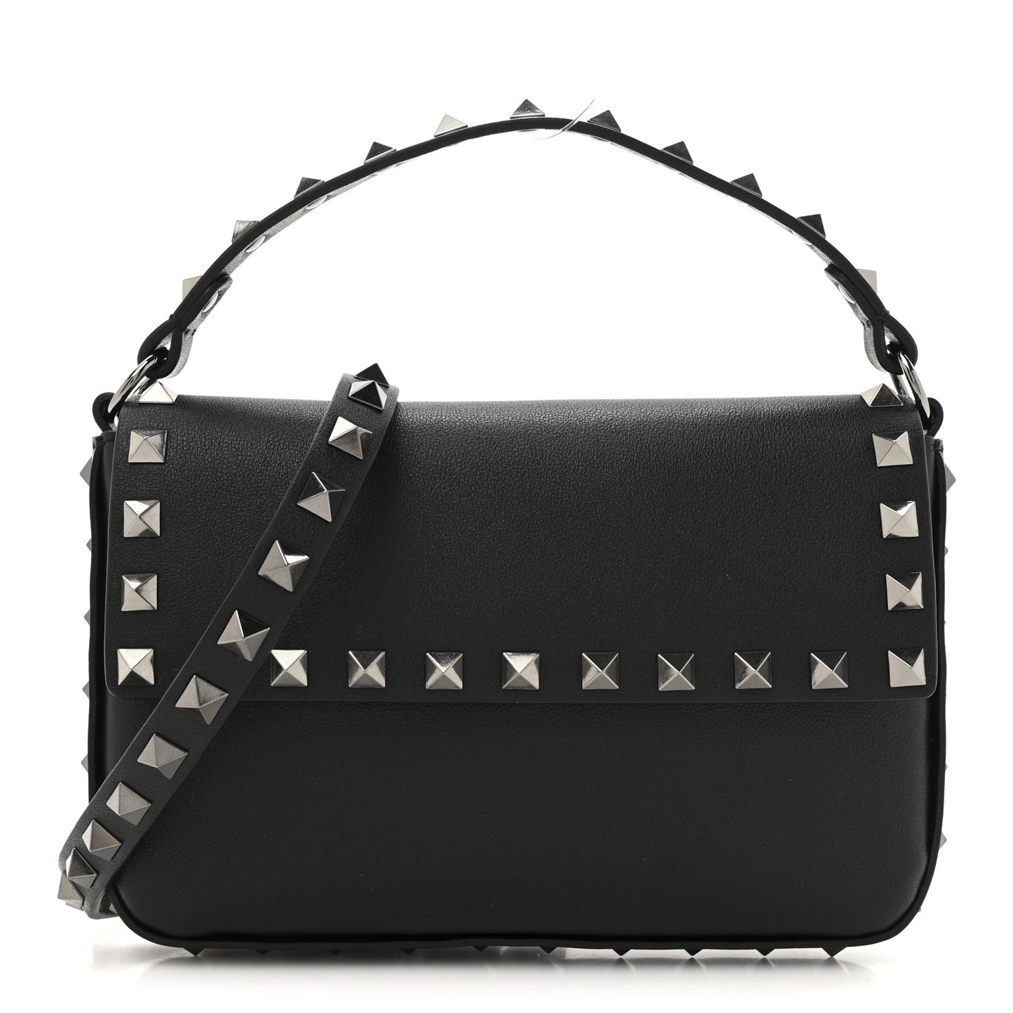 Grainy Calfskin Rockstud Crossbody Pouch Black