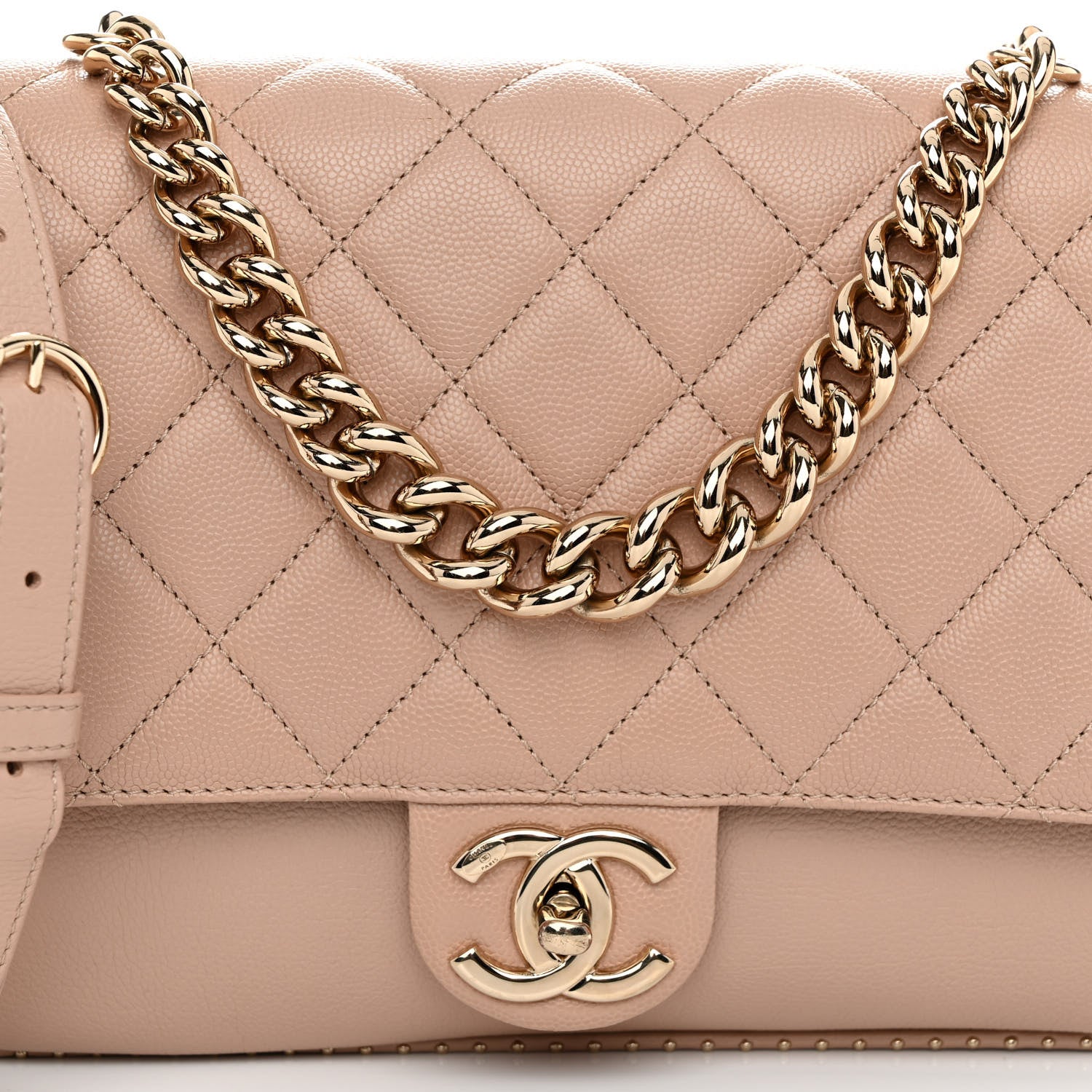 Chanel Caviar Quilted Large Studded Flap Beige 7 of 9
