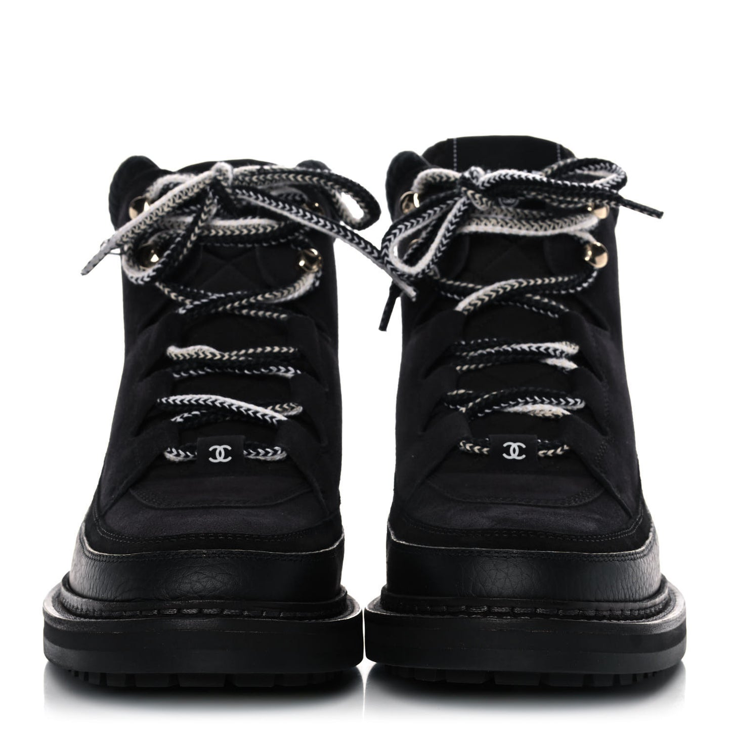 Suede Grained Calfskin CC Lace Up Boots 41 Black