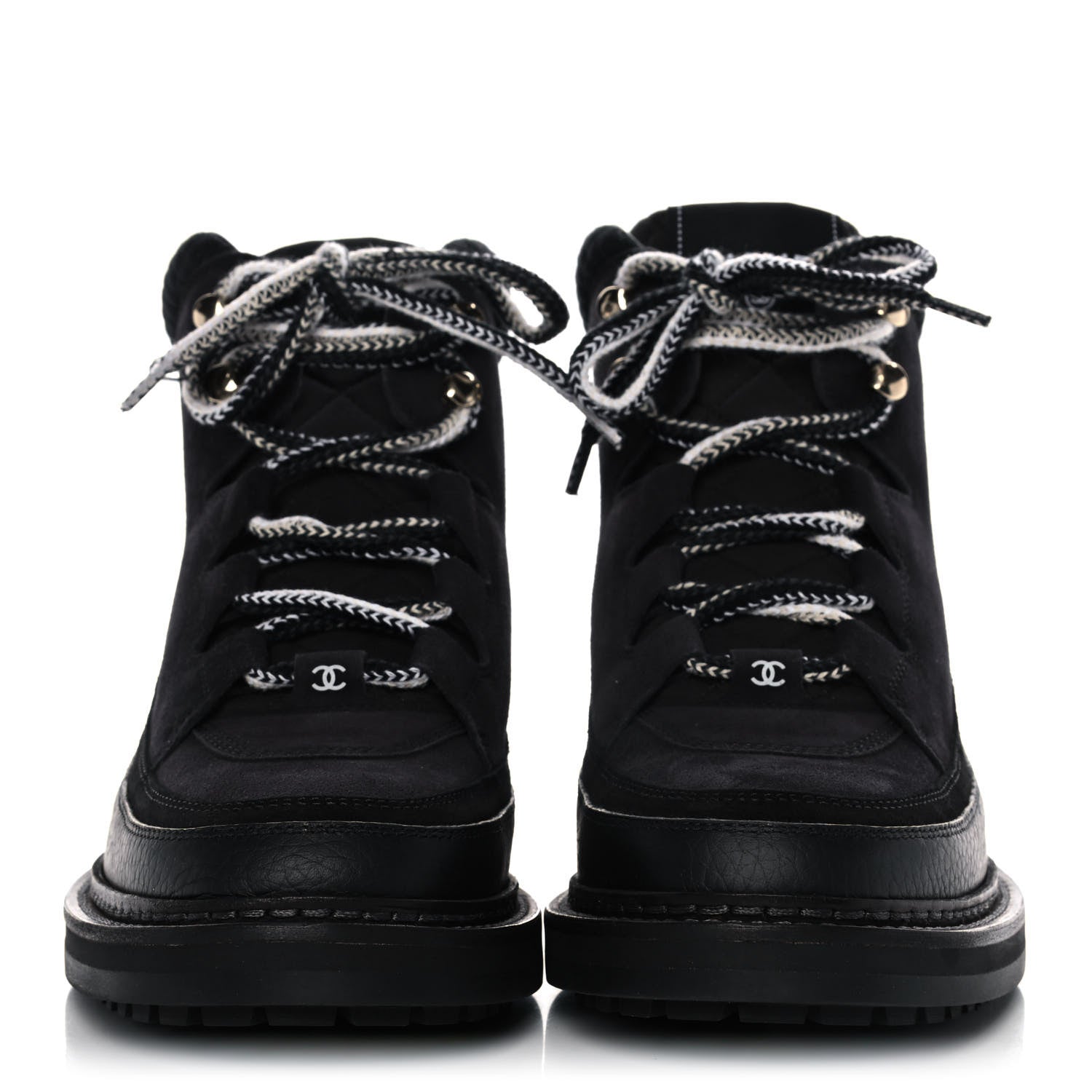 Chanel Suede Grained Calfskin CC Lace Up Boots 41 Black 2 of 10