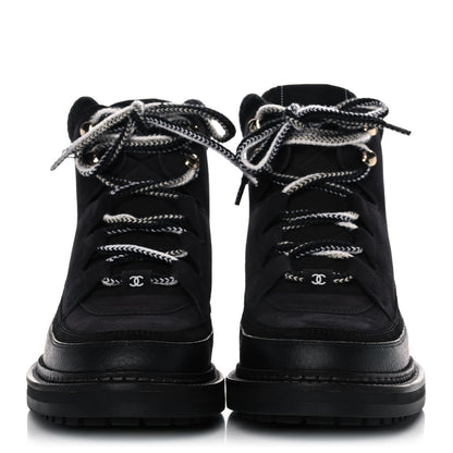 Chanel Suede Grained Calfskin CC Lace Up Boots 41 Black 2 of 10