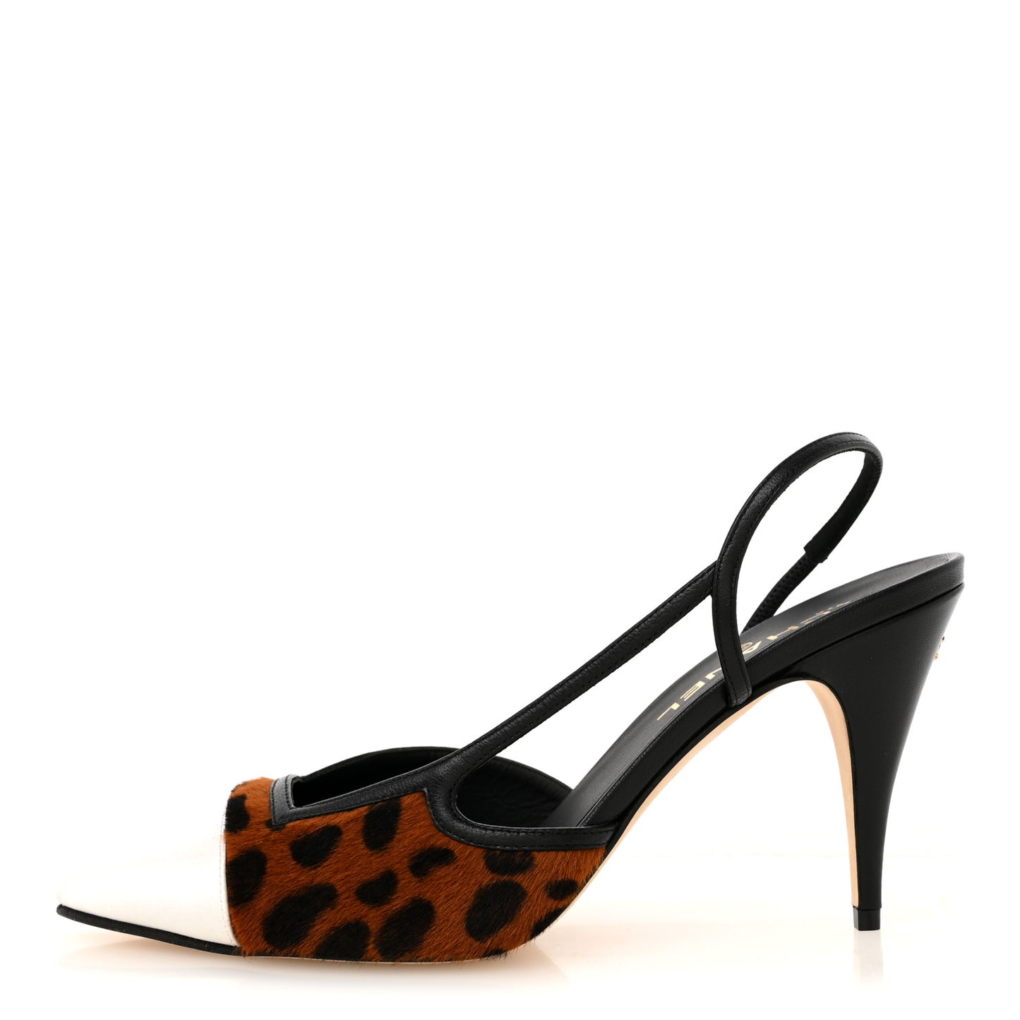 Lambskin Mixed Fibers Cap Toe CC Slingback Pumps 40.5 White Brown Black