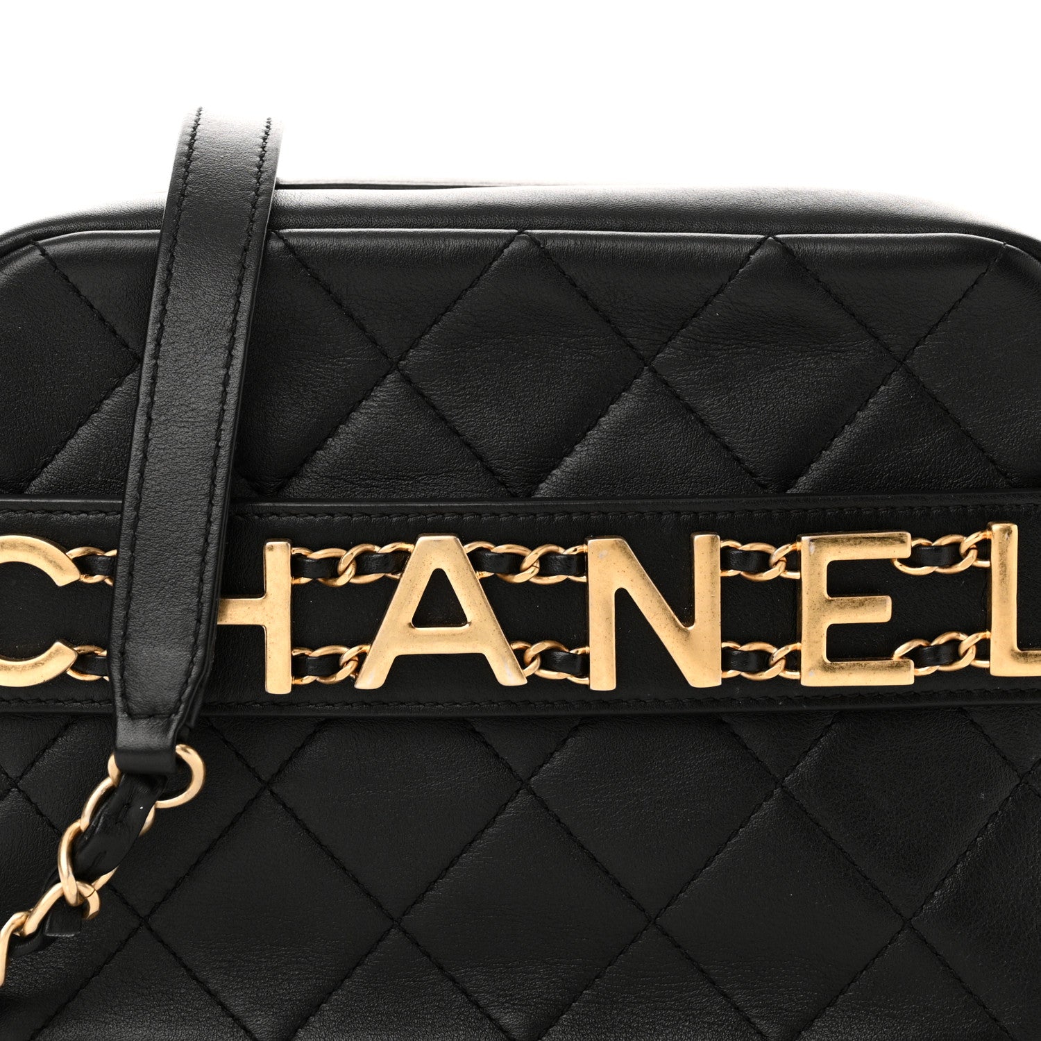 Chanel Calfskin Quilted Enchained Camera Case Bag Black 8 of 10