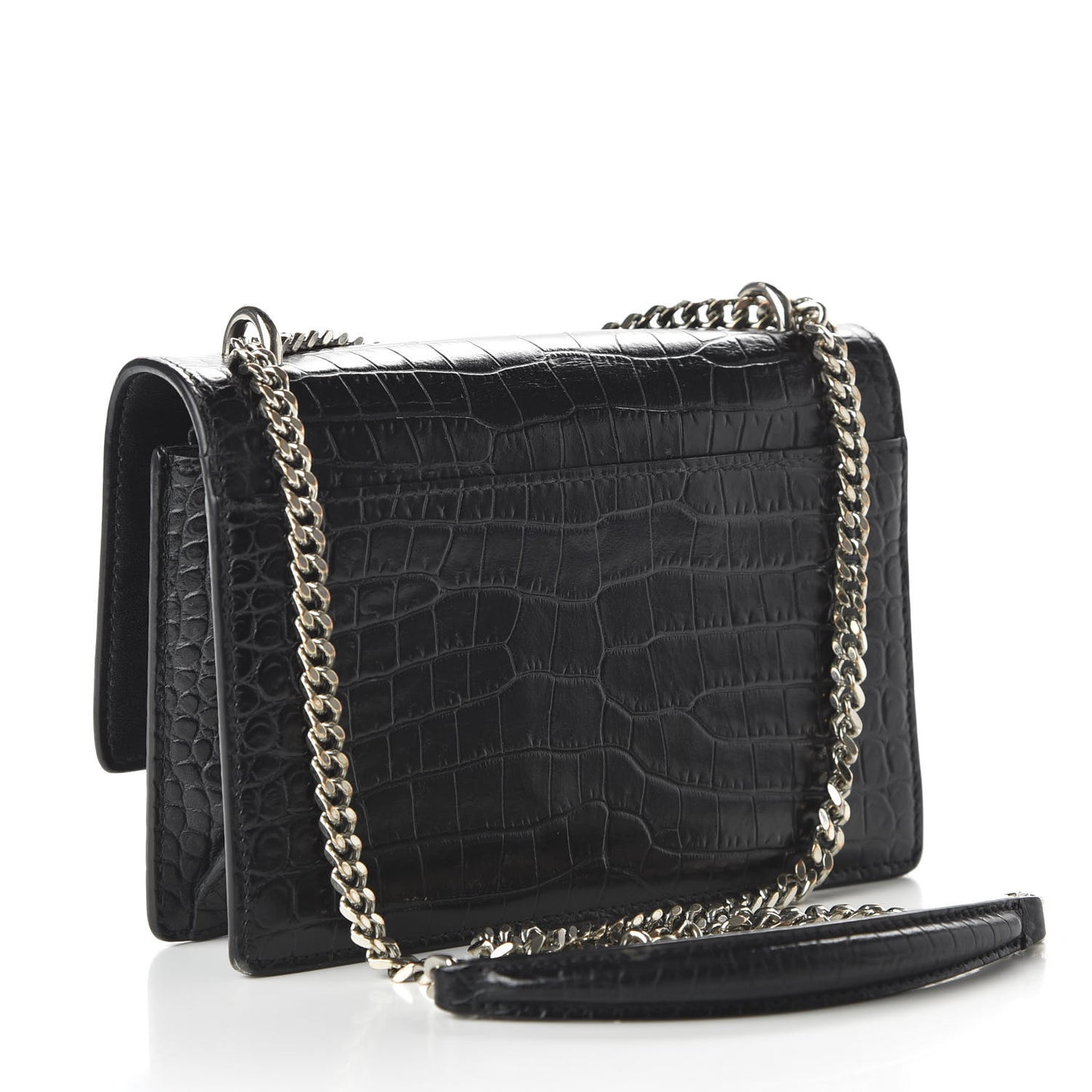 Calfskin Crocodile Embossed Monogram Sunset Chain Wallet Black