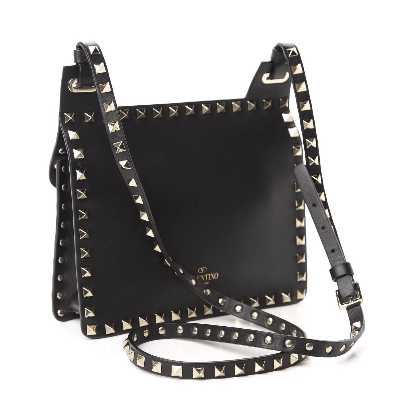 Calfskin Rockstud Crossbody Messenger Bag Black