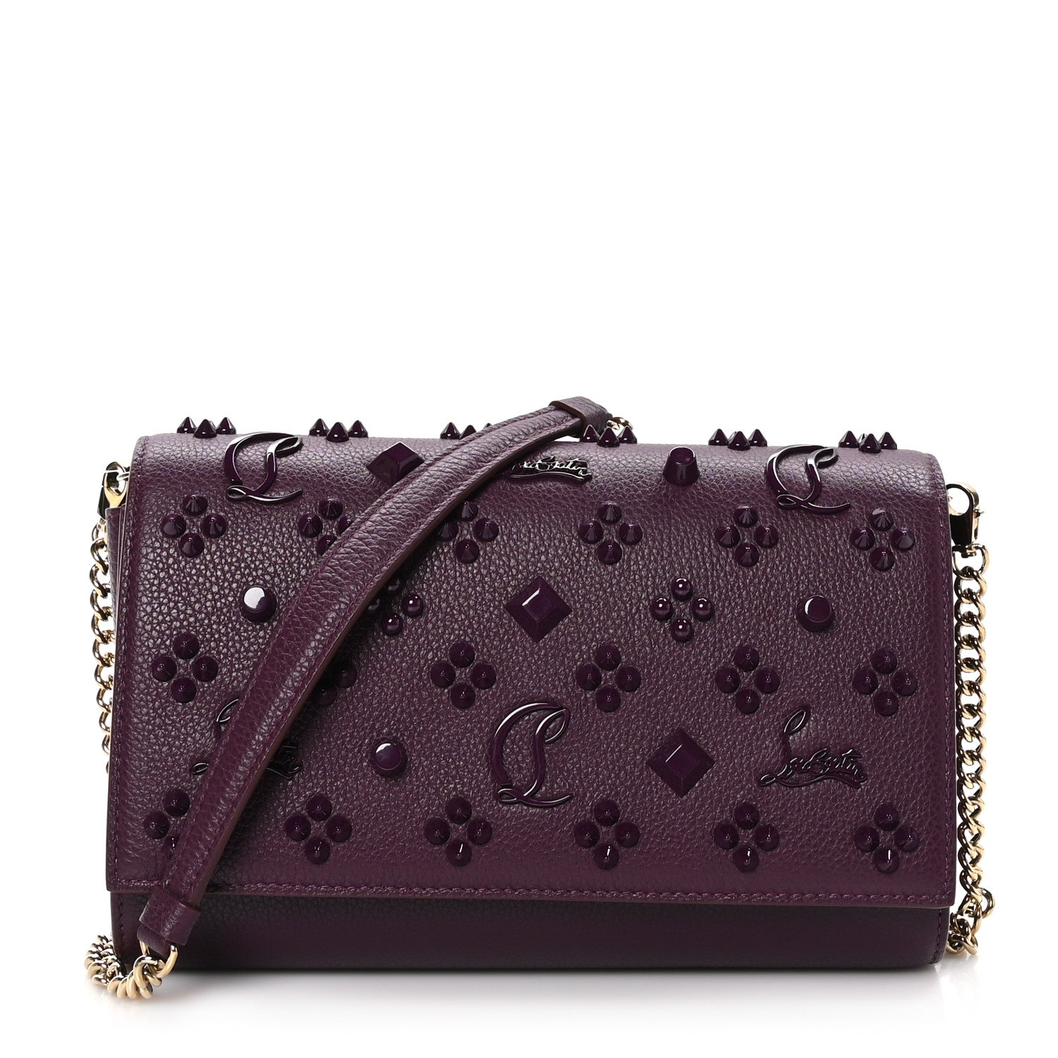 Christian Louboutin CHRISTIAN LOUBOUTIN Calfskin Spikes Loubinthesky Paloma Clutch Merlot 1 of 11