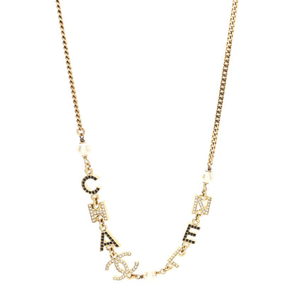 Chanel Crystal Pearl Logo CC Necklace Gold 1 of 4