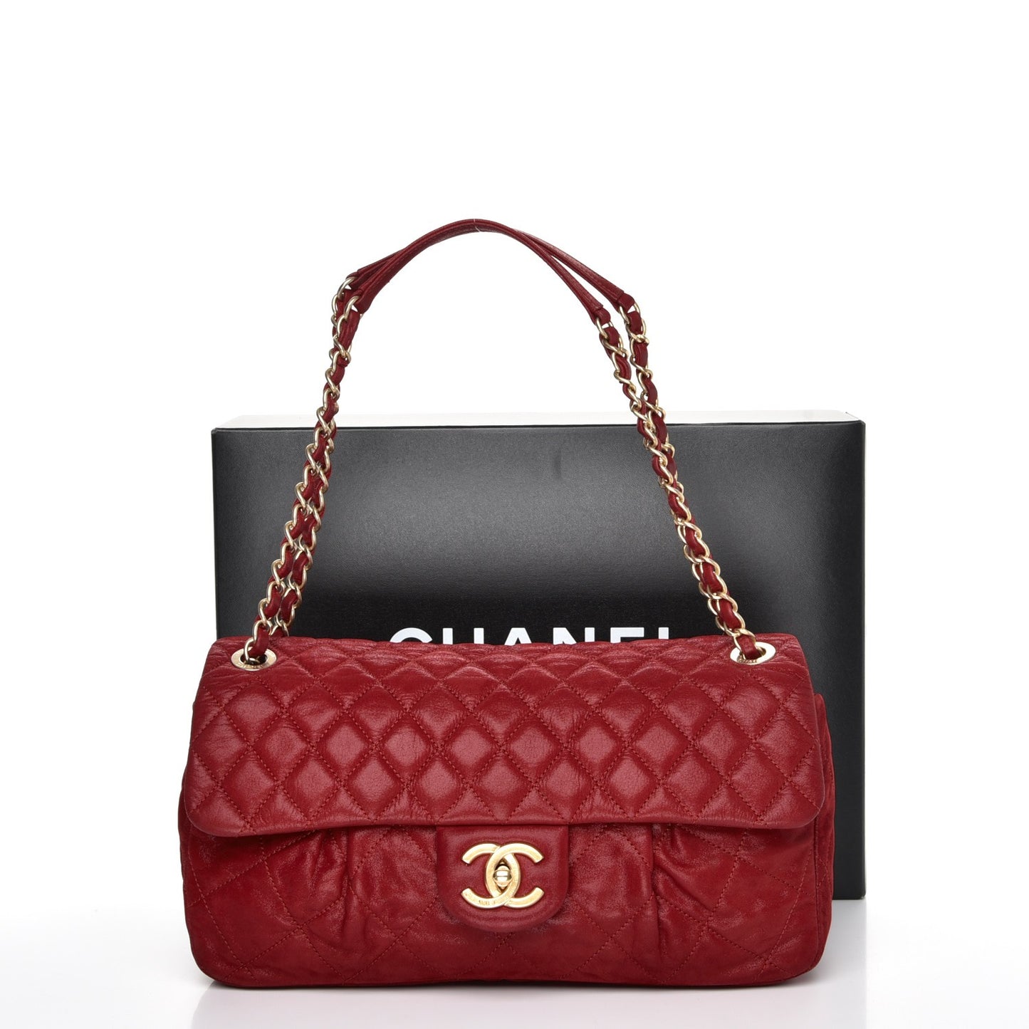 Iridescent Calfskin Large Chic Quilt Flap Red