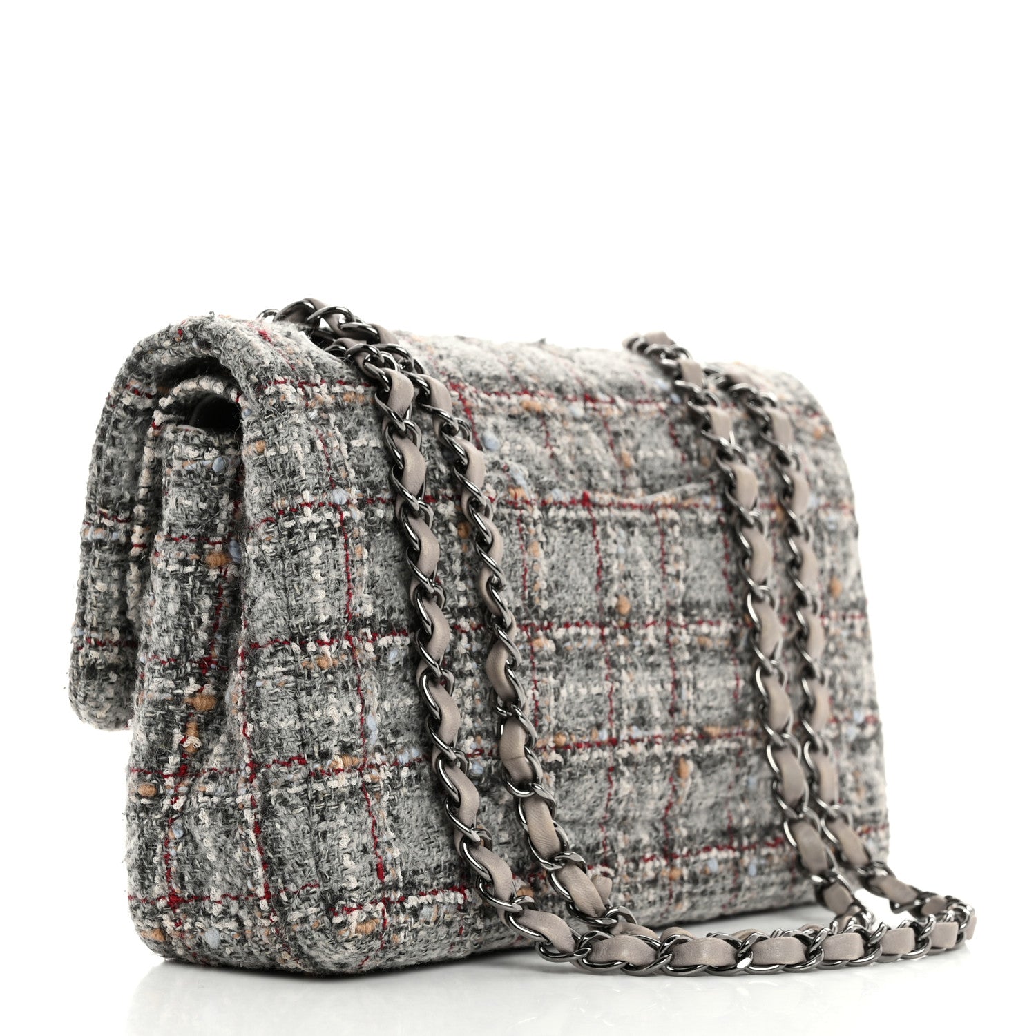 Chanel Tweed Quilted Medium Double Flap Grey Multicolor 2 of 13