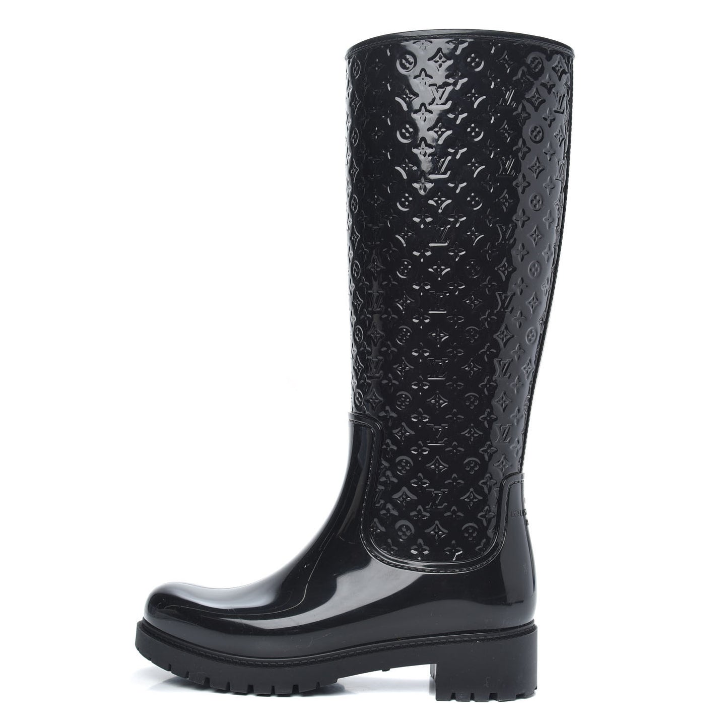 Rubber Embossed Monogram Splash Rain Boots 37 Black