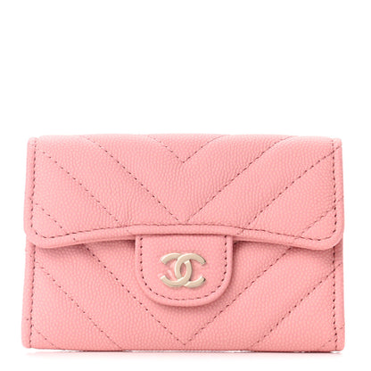 Chanel Caviar Flat Chevron Quilted Flap Card Holder Pink 1 of 7