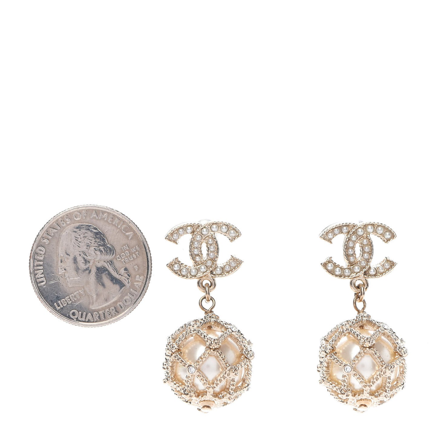 Crystal Pearl CC Drop Earrings Gold