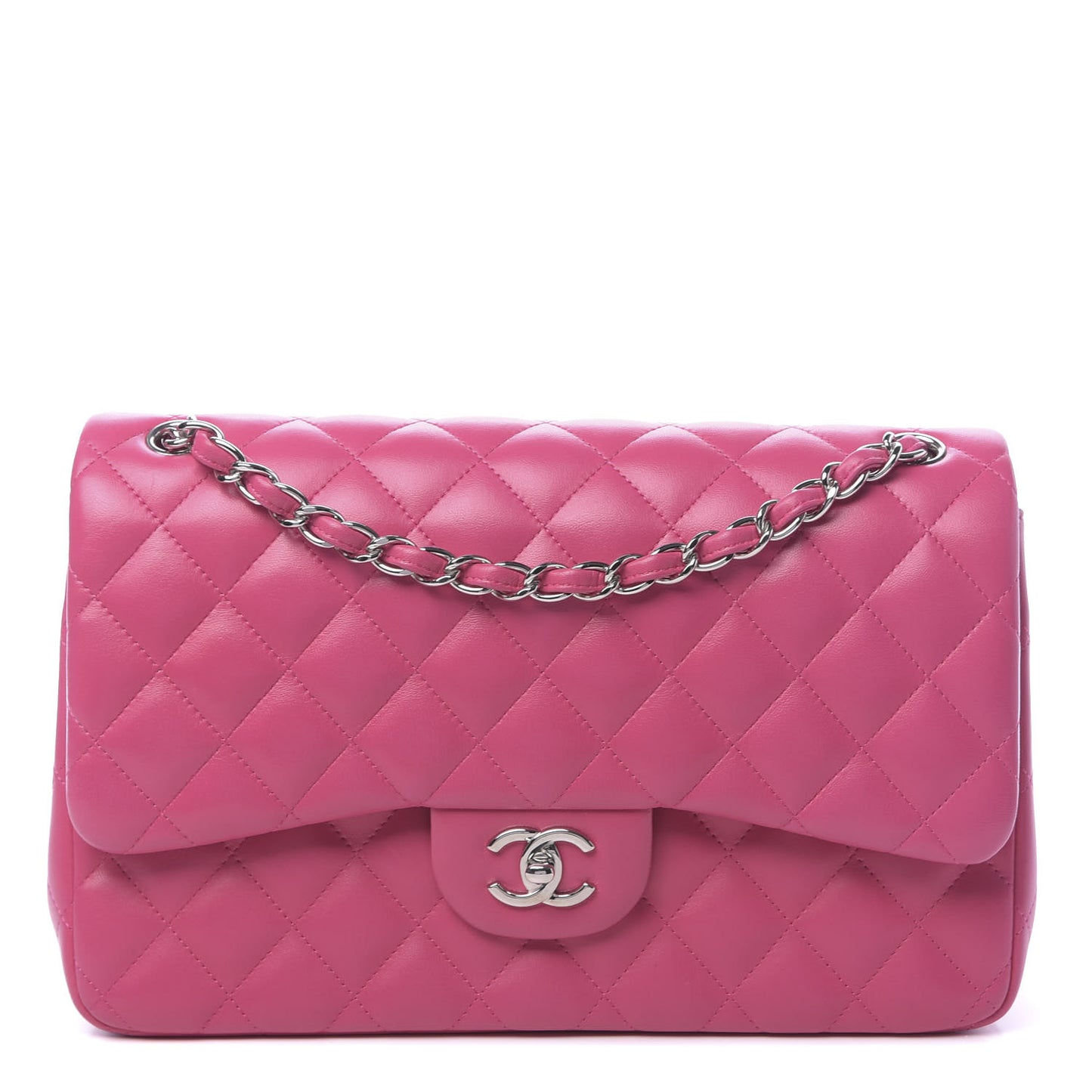Lambskin Quilted Jumbo Double Flap Fuchsia