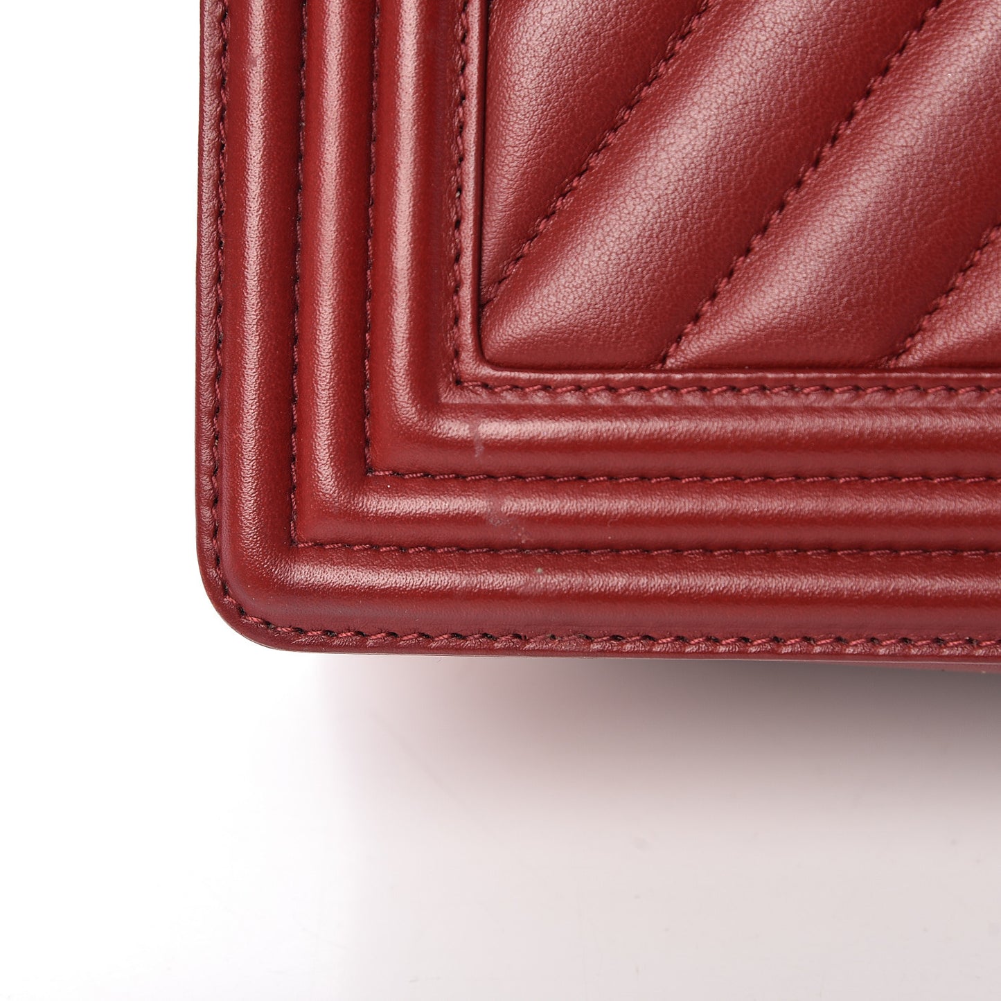 Calfskin Chevron Quilted Medium Boy Flap Dark Red