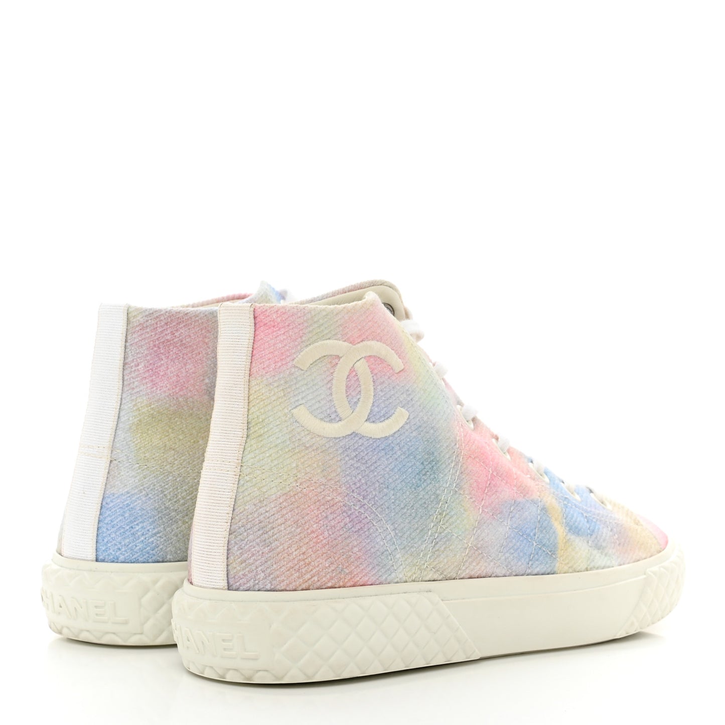 Printed Fabric High Top CC Sneakers 38 Green Pink Blue White