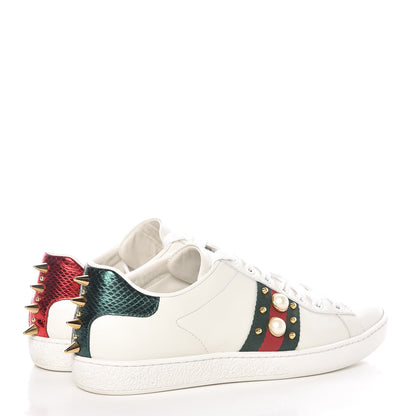 Gucci Calfskin Web Pearl Studded Ace Sneakers 38 White 4 of 12