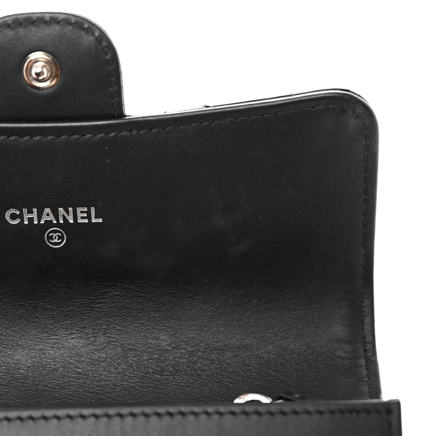 Patent Calfskin Quilted Small Flap Wallet Black