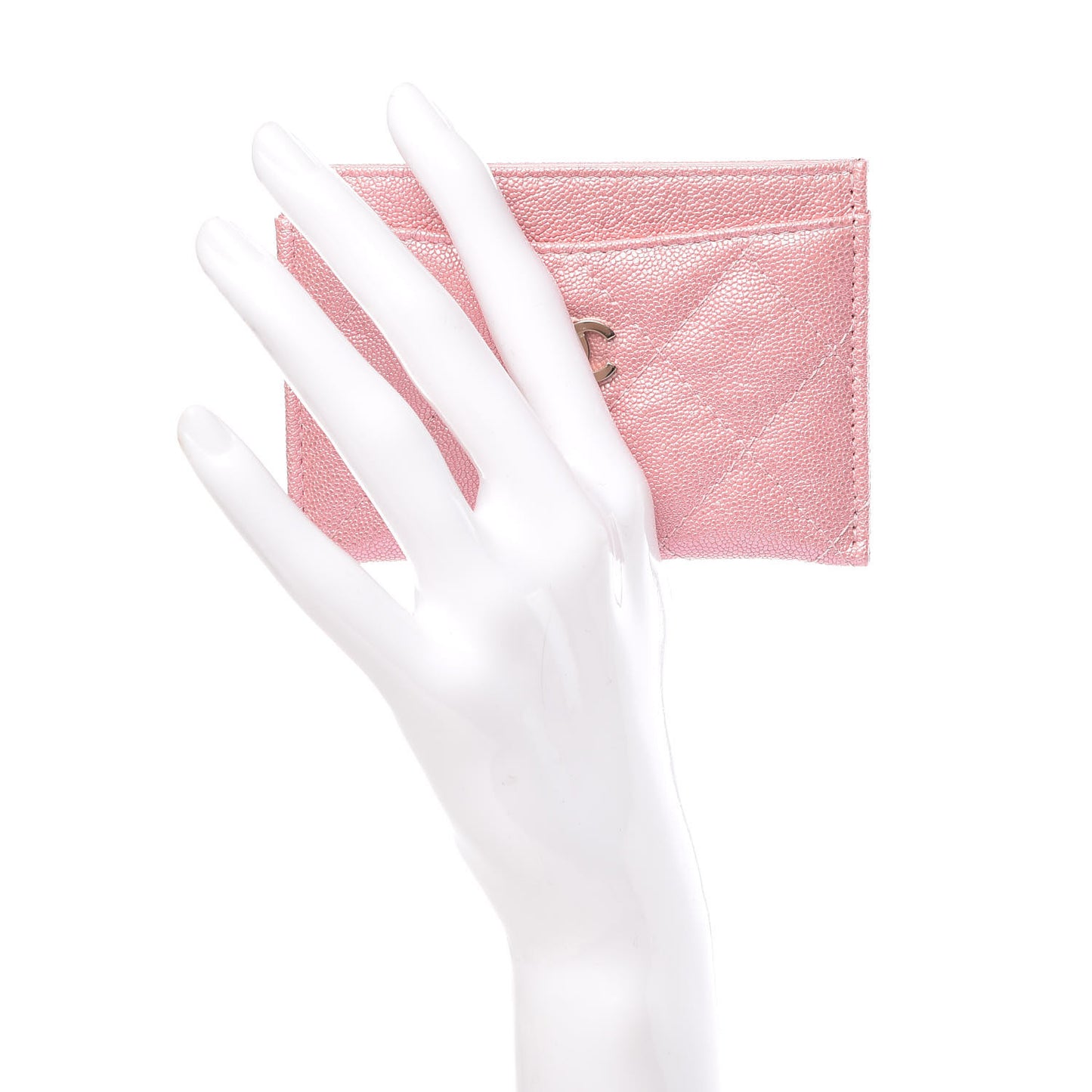 Iridescent Caviar Quilted Card Holder Rose Pink
