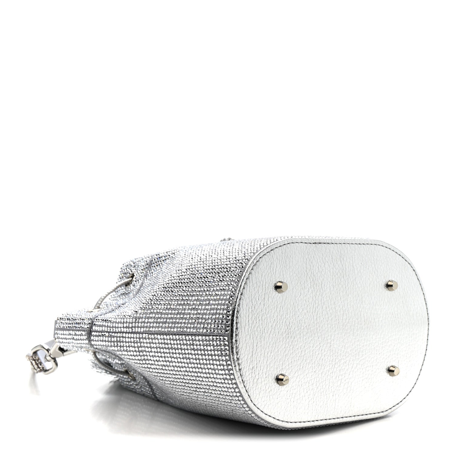 Judith Leiber Satin Crystal Embellished Medium Piper Bucket Silver