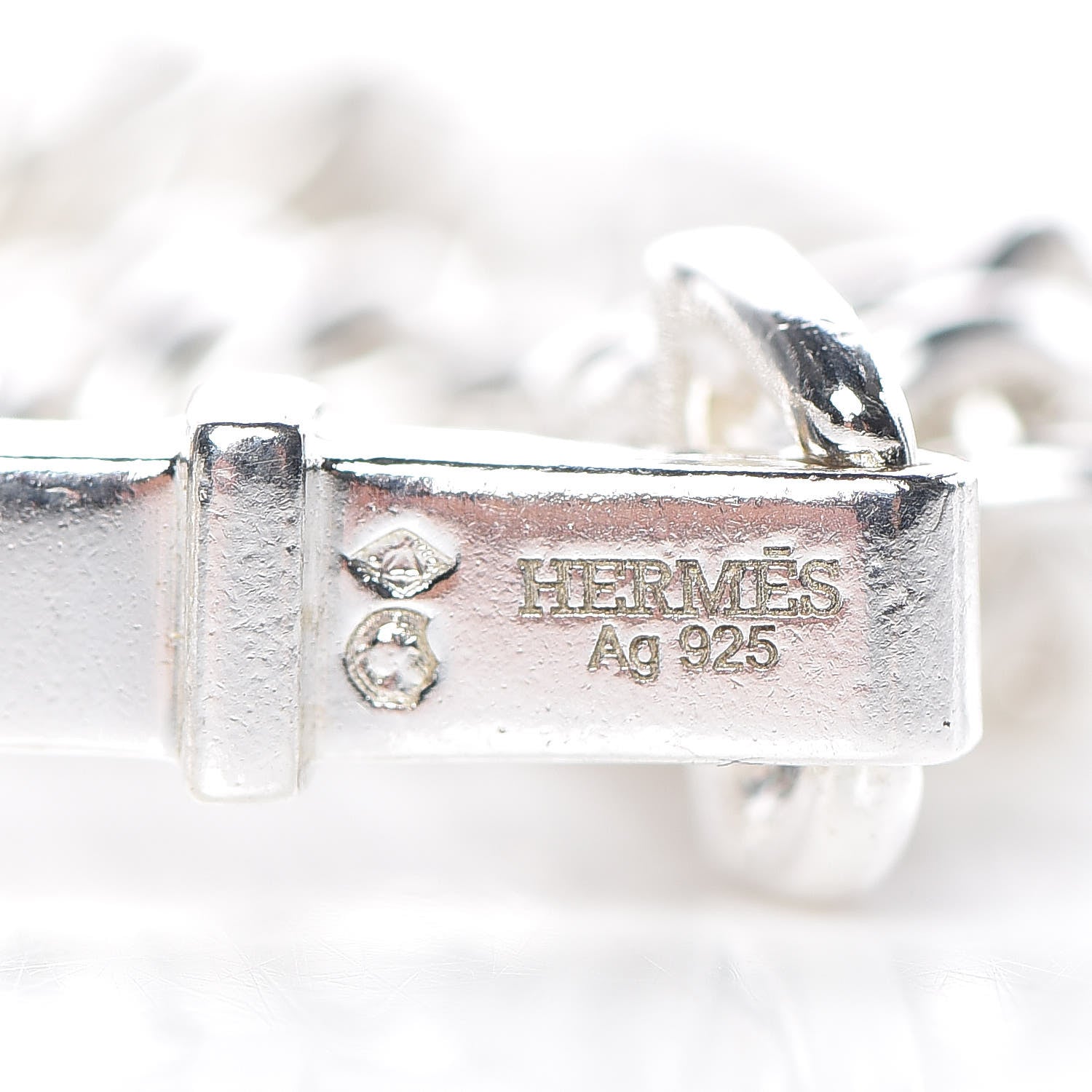 Hermes Sterling Silver Belt Buckle Chain Necklace 4 of 4