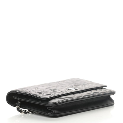 Chanel Lambskin Camellia Embossed Wallet on Chain WOC Black 4 of 13