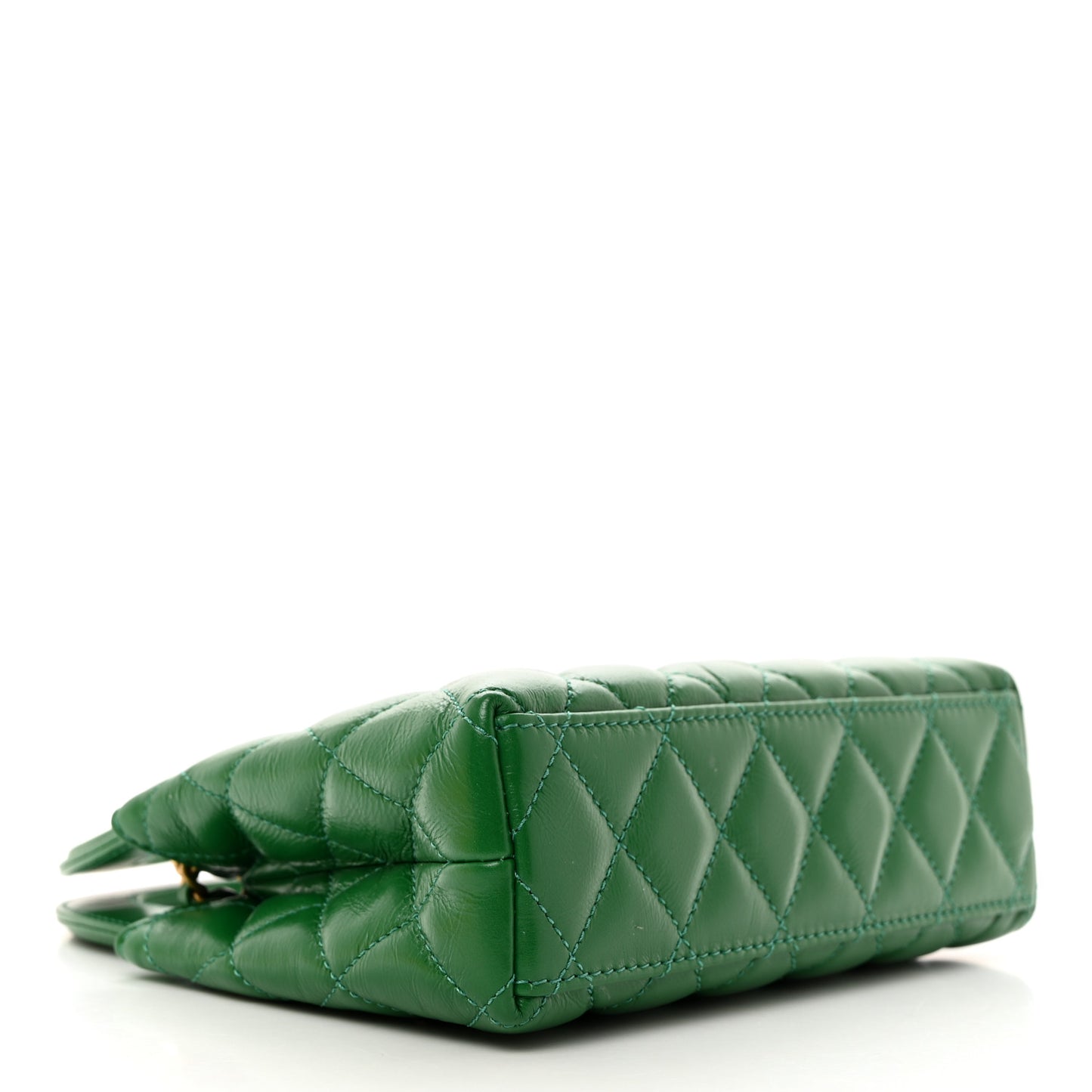 Shiny Aged Calfskin Quilted Nano Kelly Shopper Green