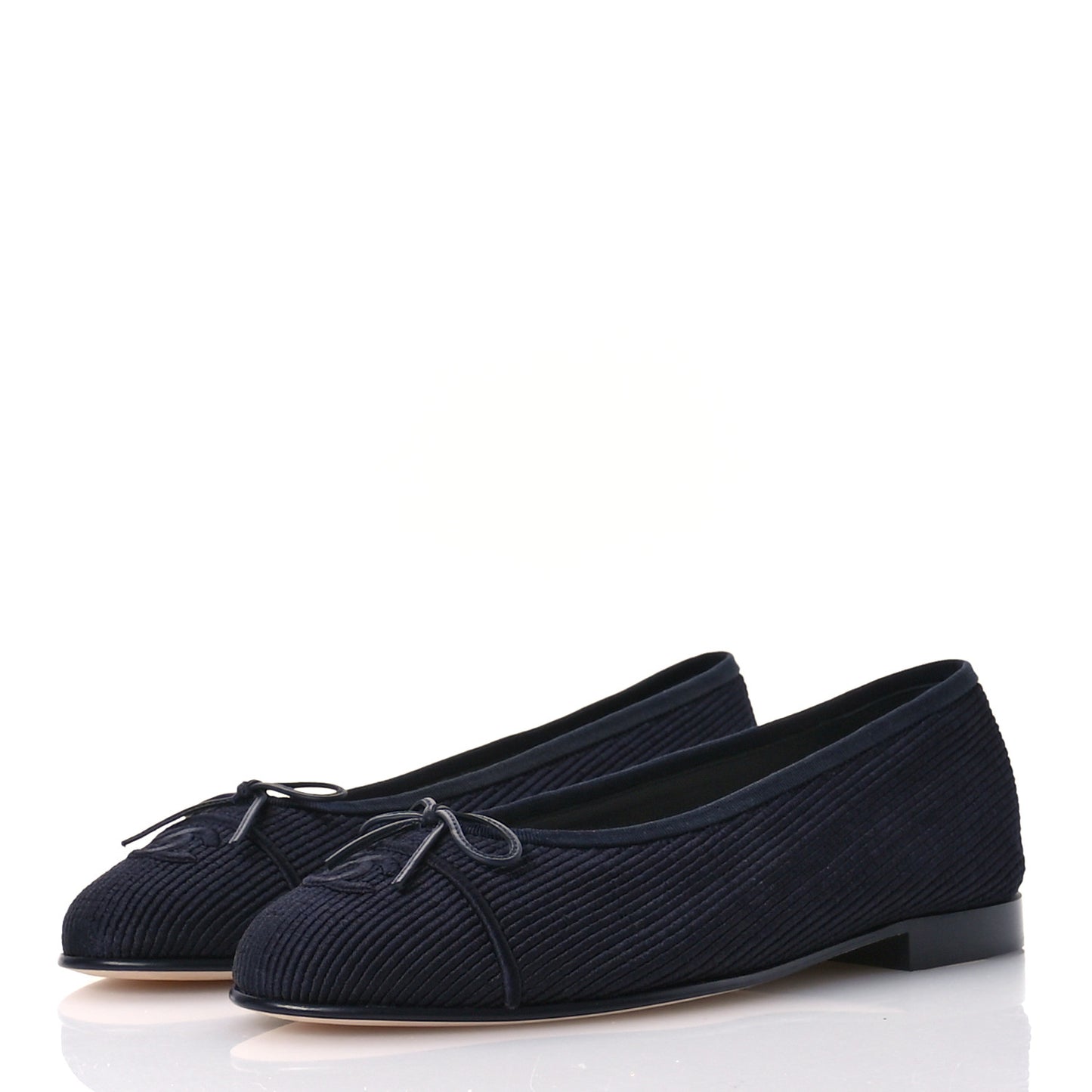 Embroidered Fabric Cap Toe CC Ballerina Flats 40.5 Dark Navy Blue