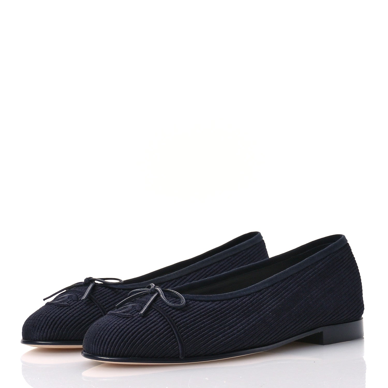 Chanel Embroidered Fabric Cap Toe CC Ballerina Flats 40.5 Dark Navy Blue 4 of 9
