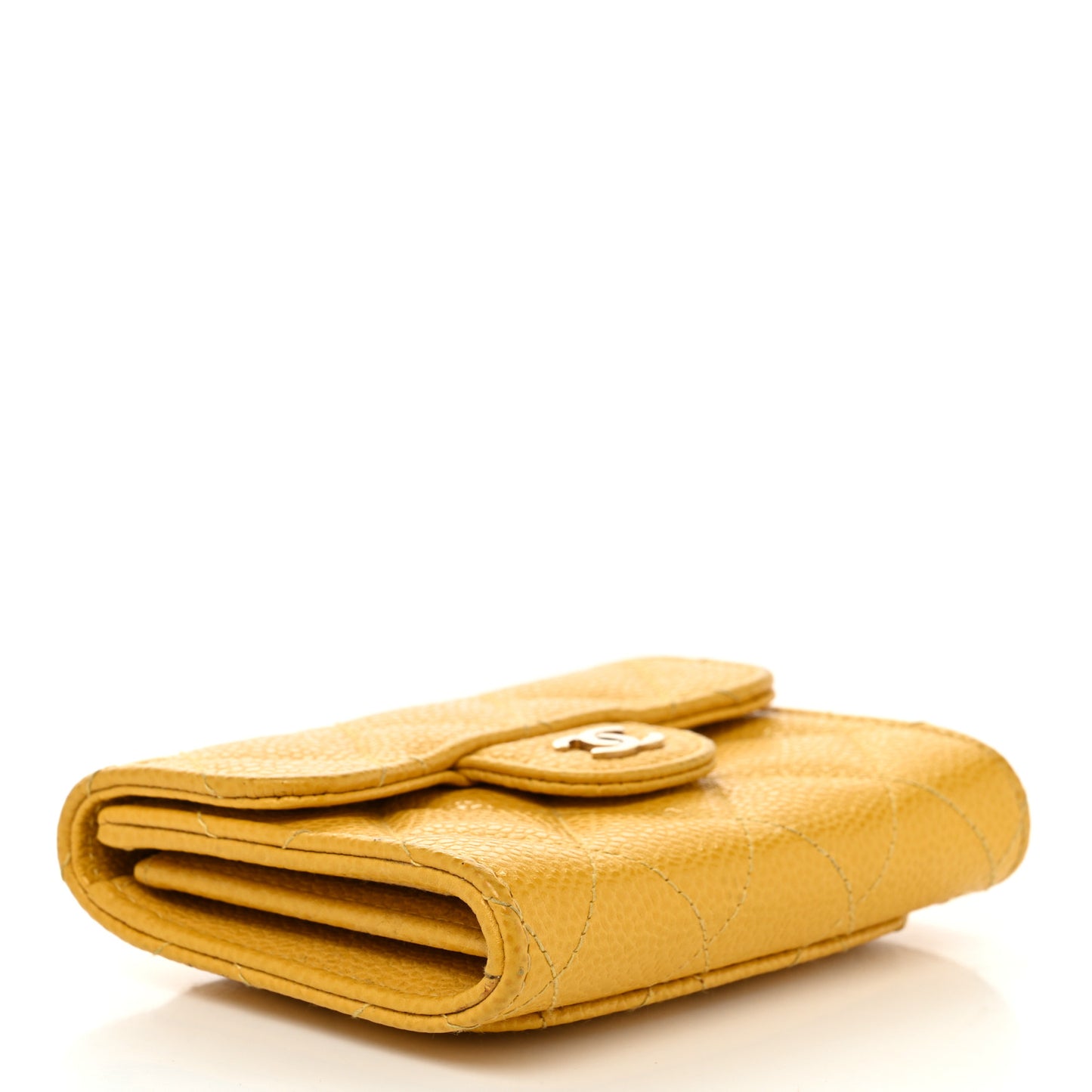 Caviar Quilted Flap Card Holder Wallet Yellow