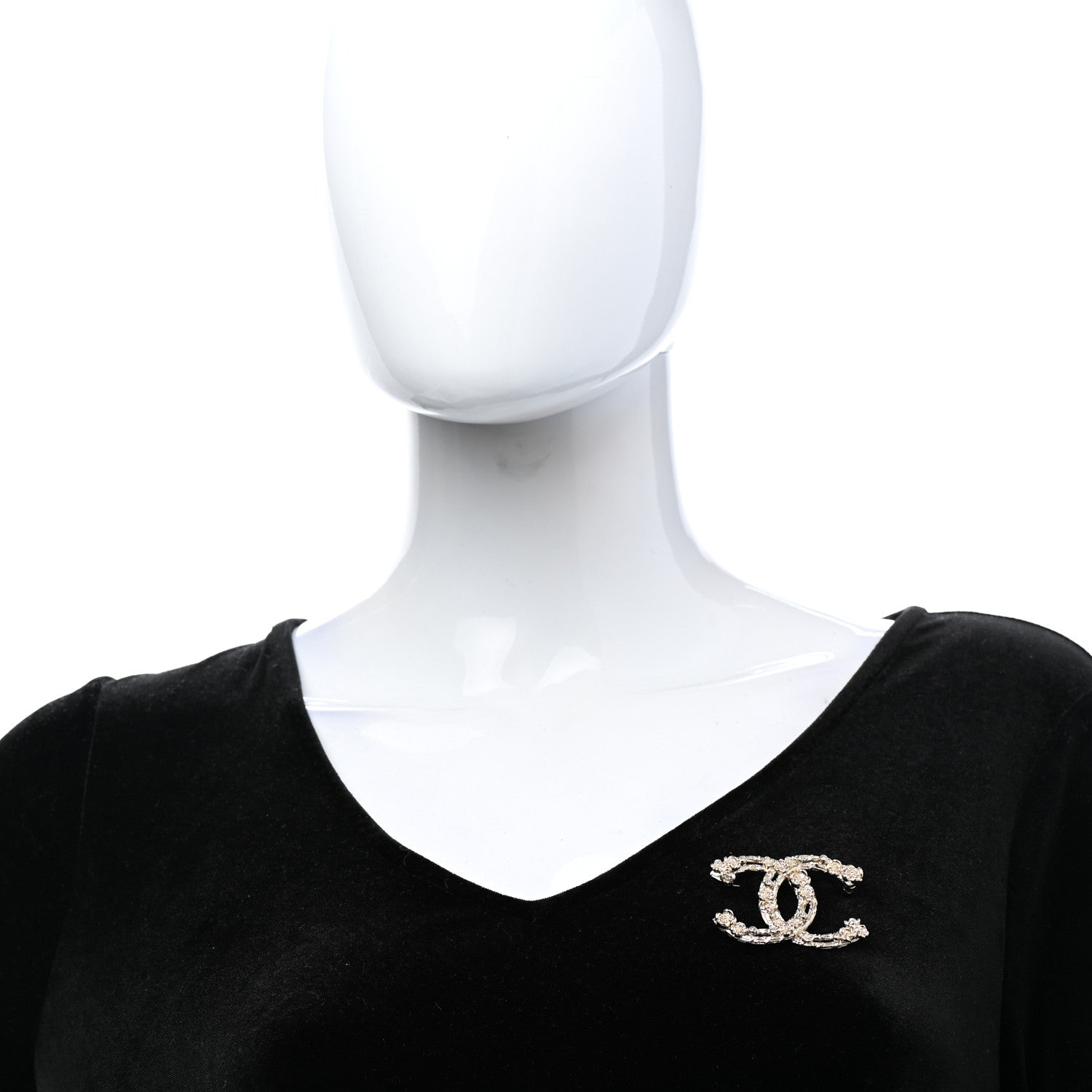 Chanel Metal Crystal Camellia CC Brooch Light Gold 2 of 5