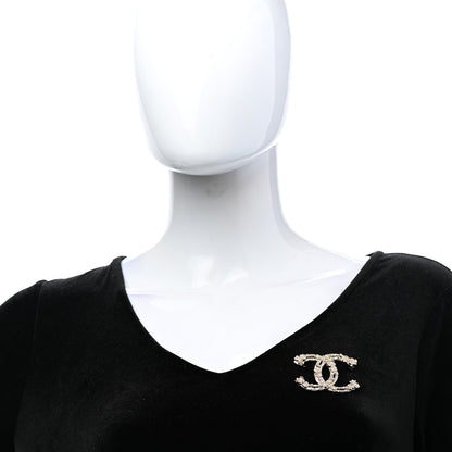 Chanel Metal Crystal Camellia CC Brooch Light Gold 2 of 5