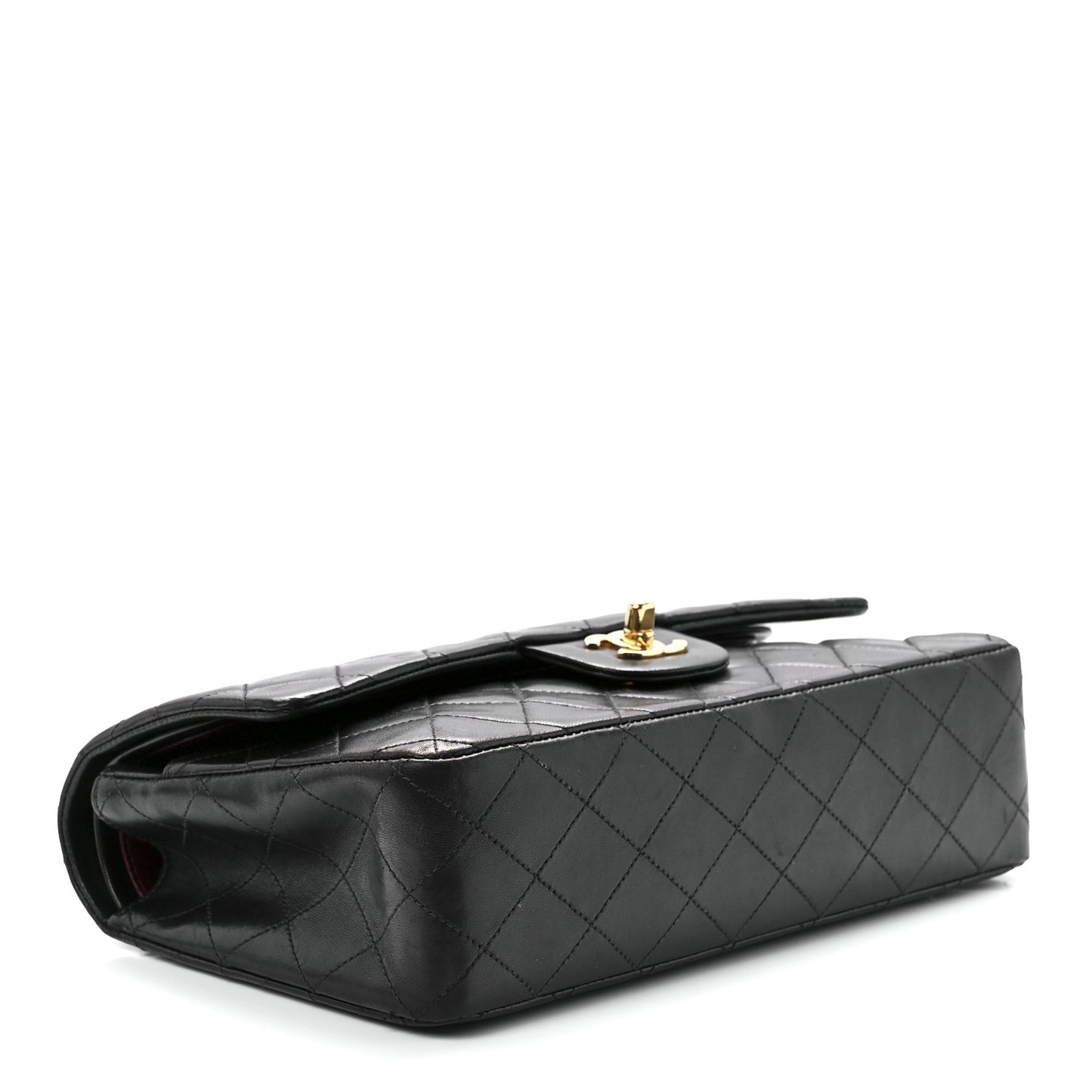 Lambskin Quilted Medium Double Flap Black