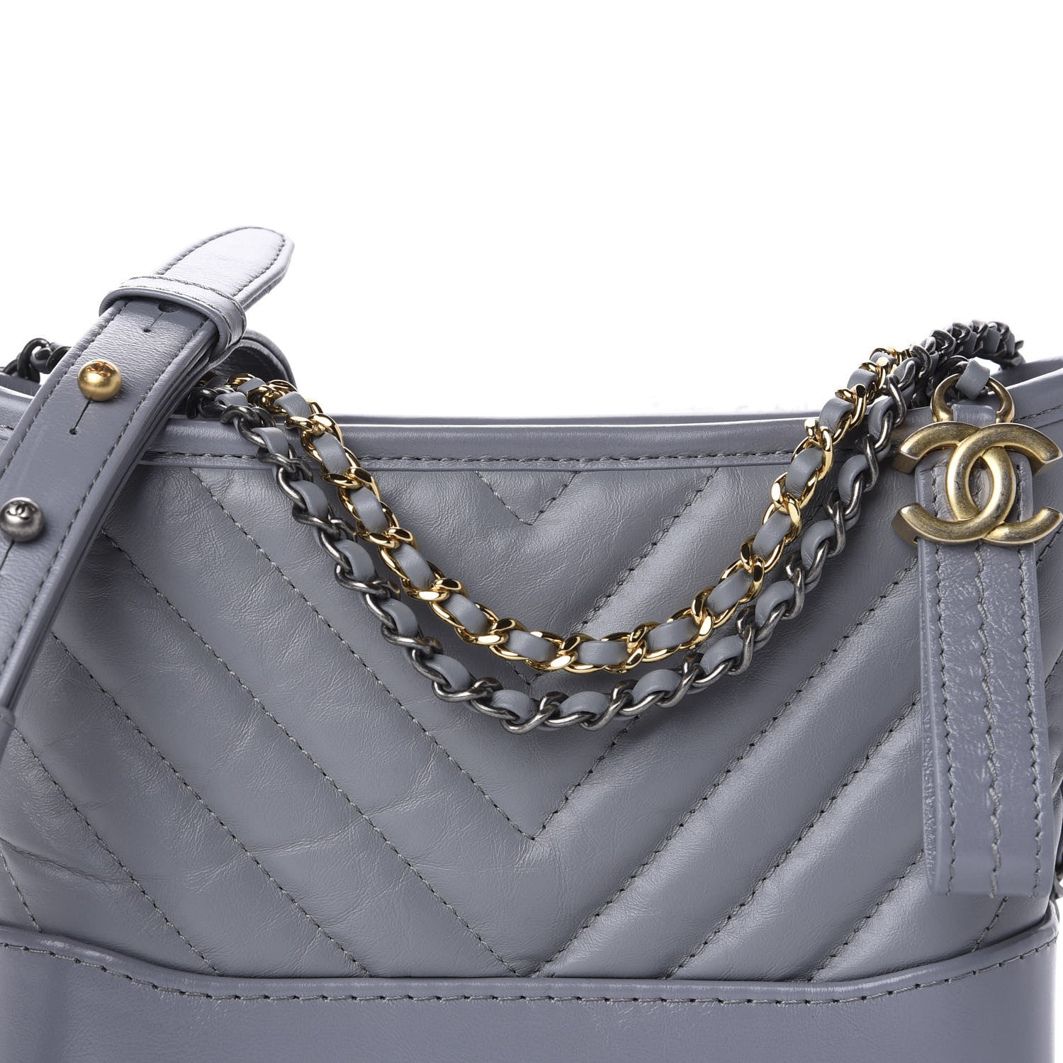 Chanel Aged Calfskin Chevron Quilted Small Gabrielle Hobo Grey 10 of 11