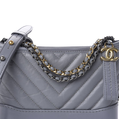 Chanel Aged Calfskin Chevron Quilted Small Gabrielle Hobo Grey 10 of 11