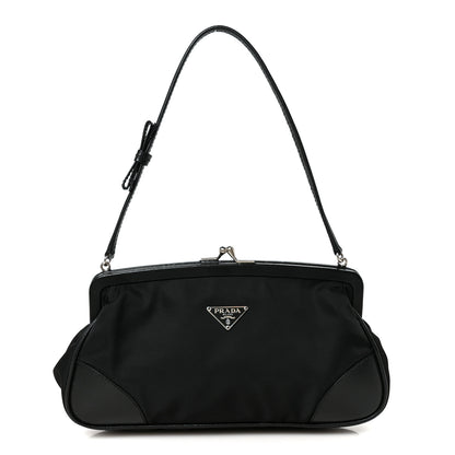 Prada Tessuto Nylon Saffiano Kisslock Shoulder Bag Black 1 of 10