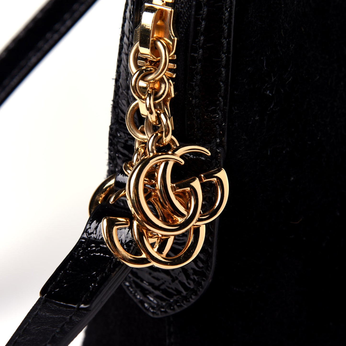 Suede Patent Web GG Small Ophidia Dome Shoulder Bag Black