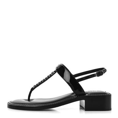 Chanel Patent Calfskin Chain CC Logo Thong Sandals 38 Black 1 of 10