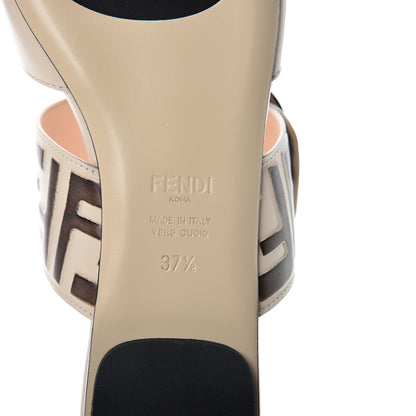 Fendi Vitello FF Embossed Buckle Flat Mules 37.5 Camelia Moresco 7 of 8