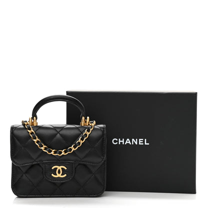 Chanel Lambskin Quilted Top Handle Flap Coin Purse With Chain Black 12 of 12