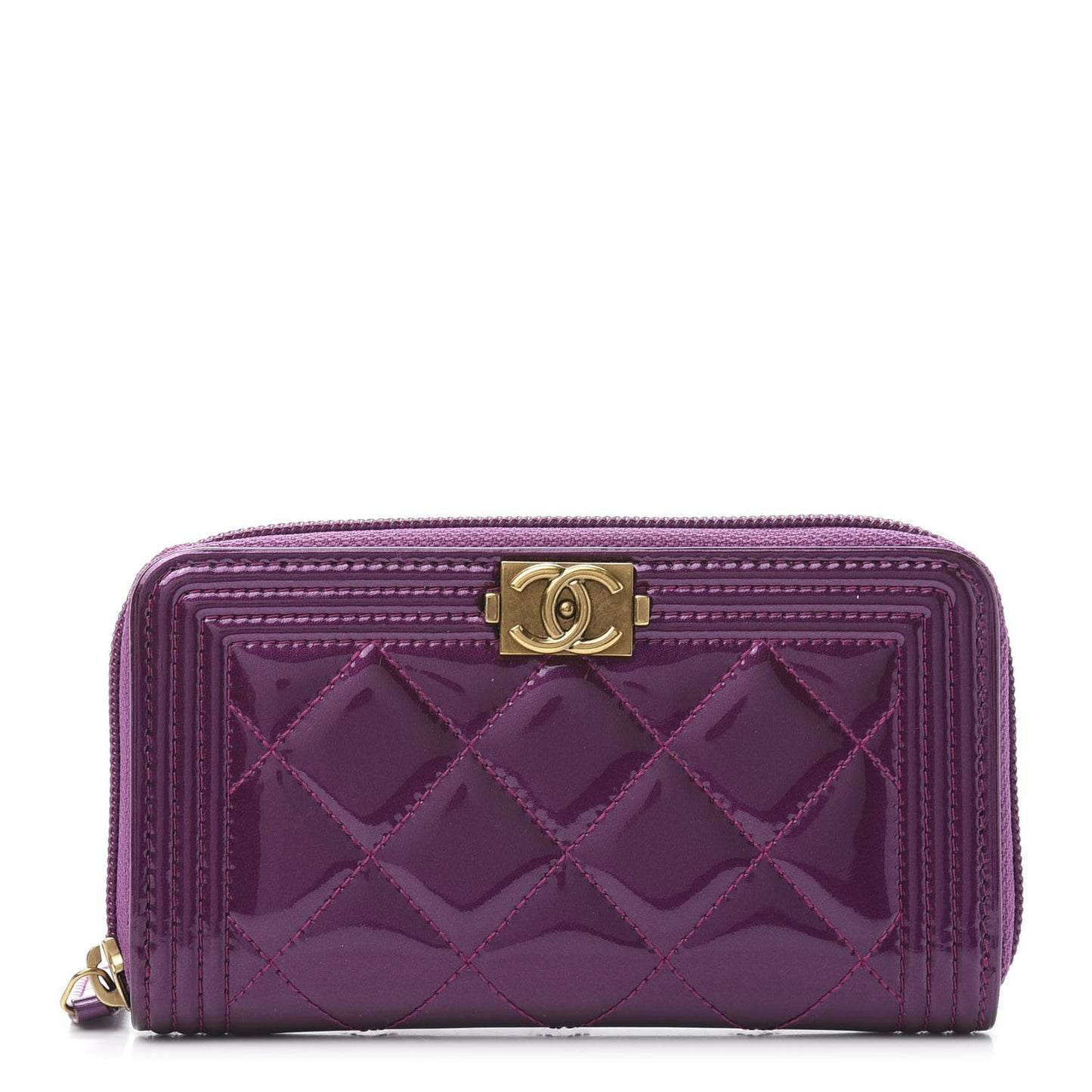 Patent Quilted Small Boy Zip Around Wallet Purple