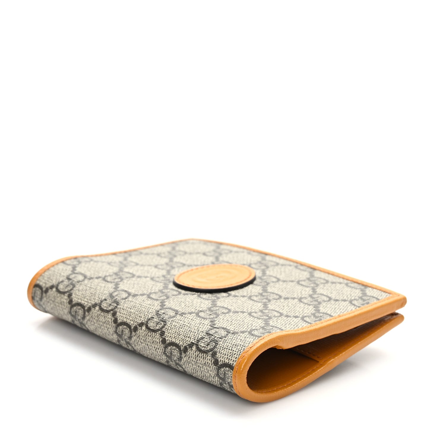 GG Supreme Monogram Textured Calfskin Retro Interlocking G Passport Case Beige Yellow