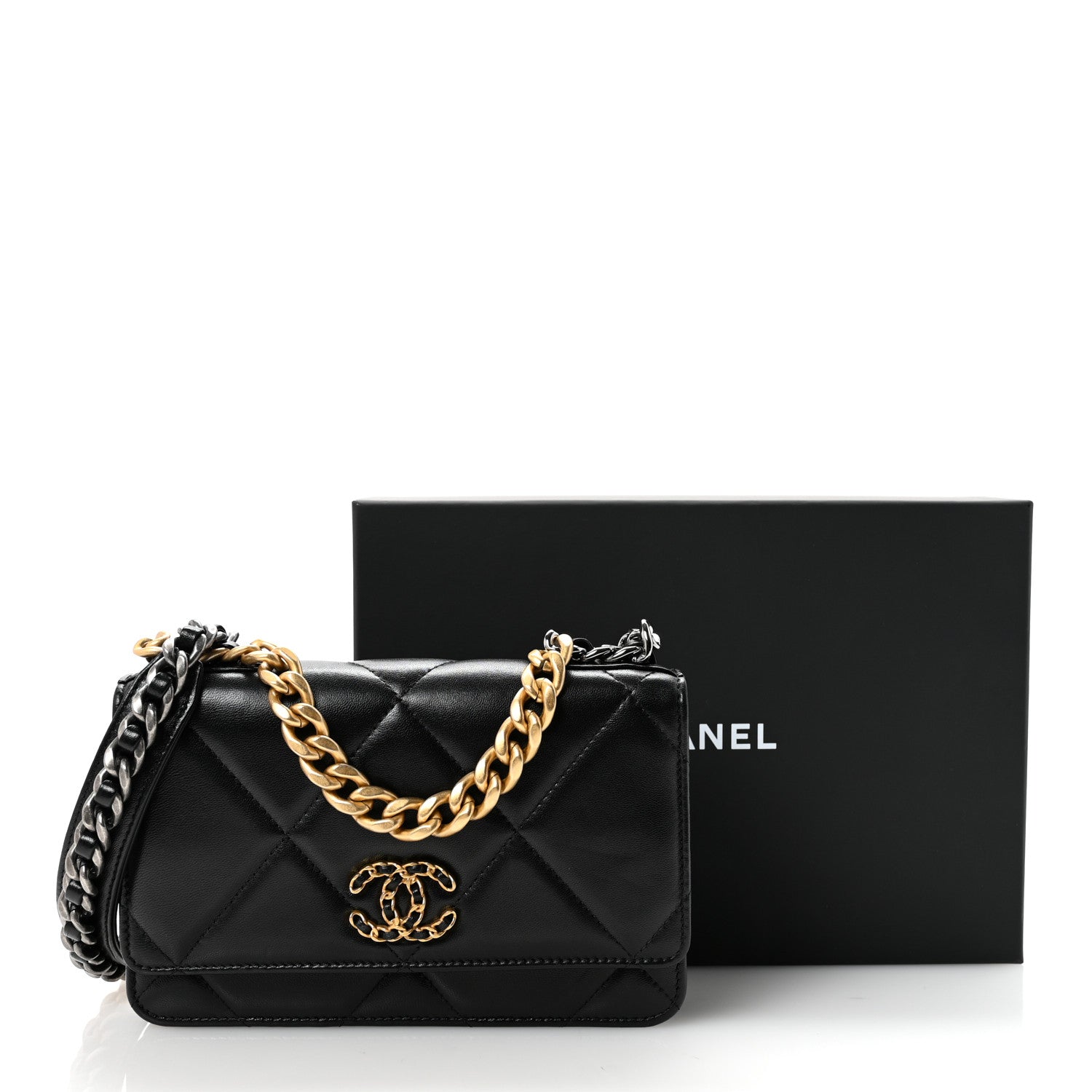 Chanel Lambskin Quilted Chanel 19 Wallet On Chain WOC Black 13 of 13