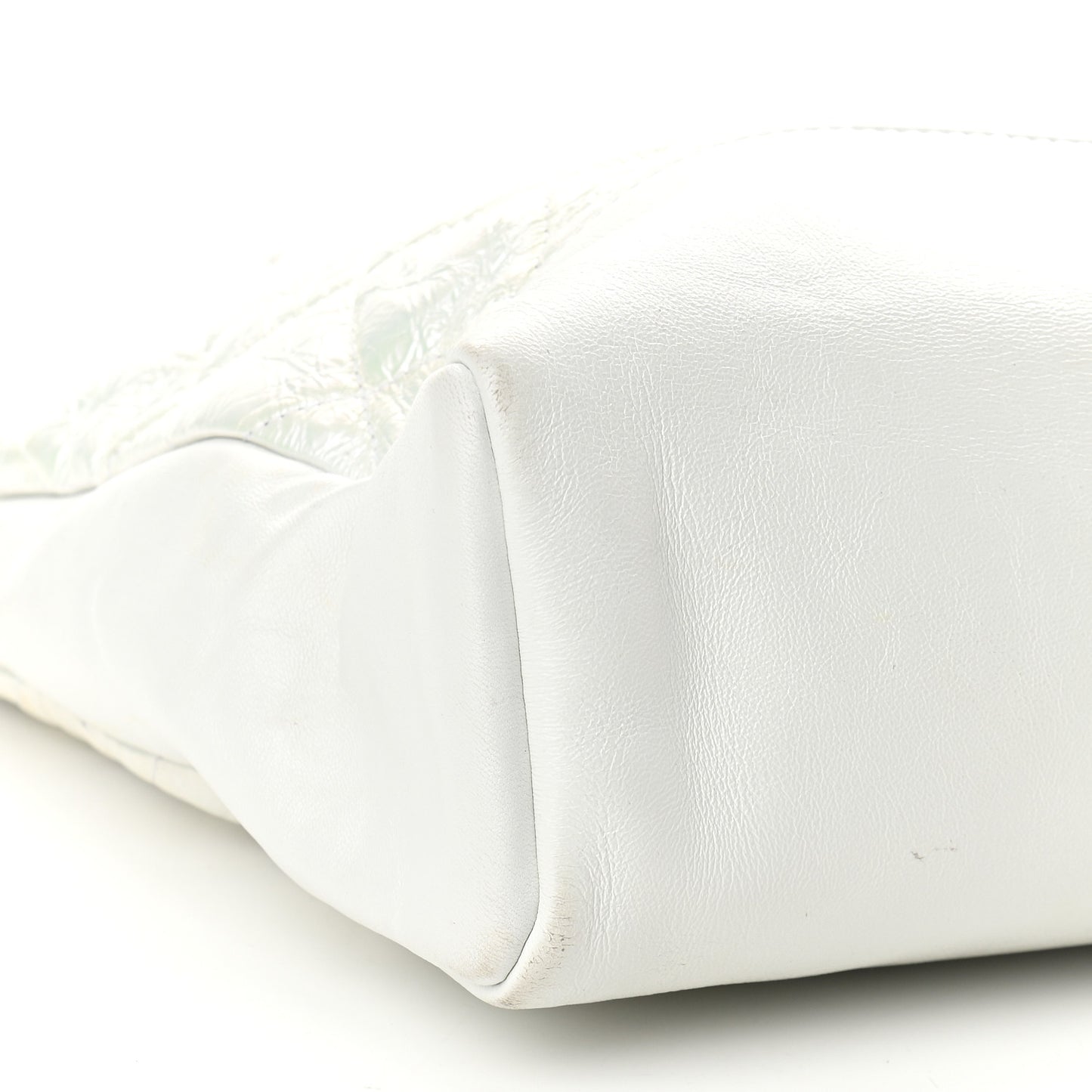 Crumpled Calfskin Quilted Large 31 Shopping Bag White
