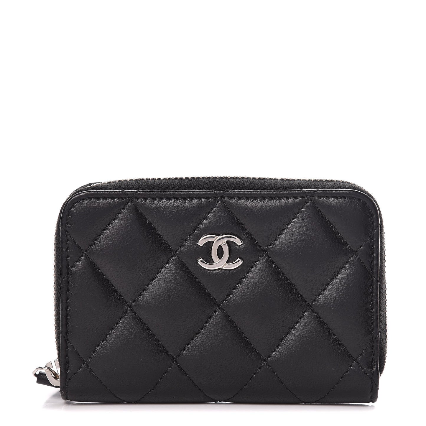 Lambskin Quilted Zip Coin Purse Black