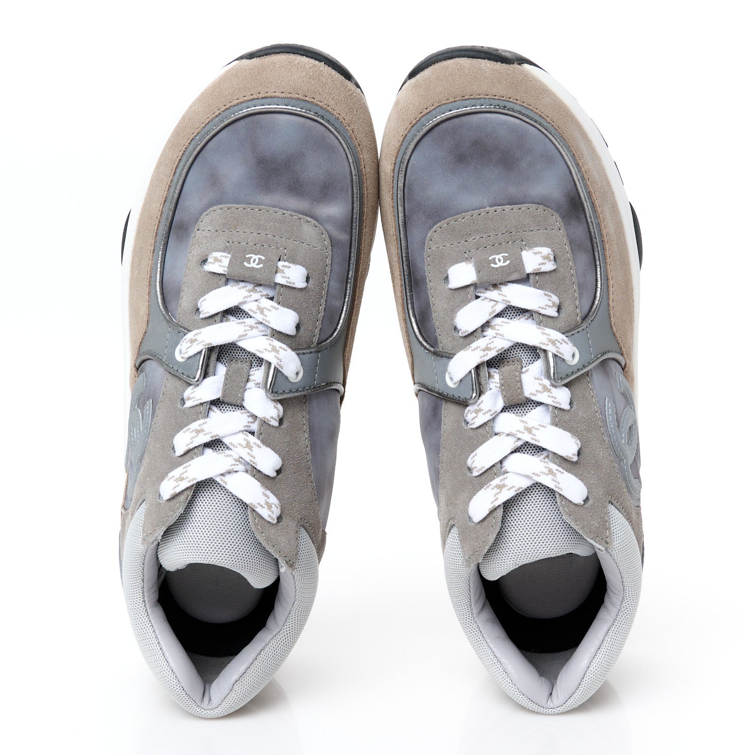Chanel Fabric Suede Calfskin CC Sneakers 39 Grey Beige 2 of 10