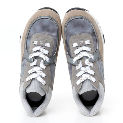 Chanel Fabric Suede Calfskin CC Sneakers 39 Grey Beige 2 of 10